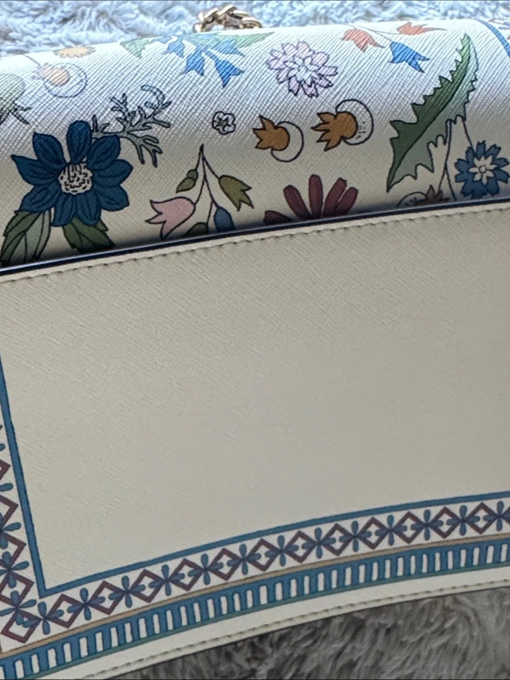 Tory Burch Floral Printed Chain Shoulder Bag - White/Blue